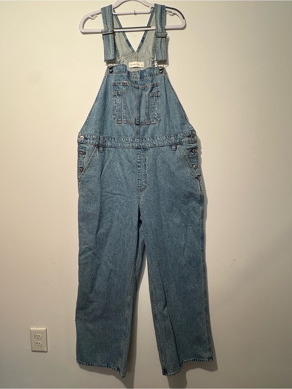 Abercrombie & Fitch Light Blue Denim Wide-Leg Overalls